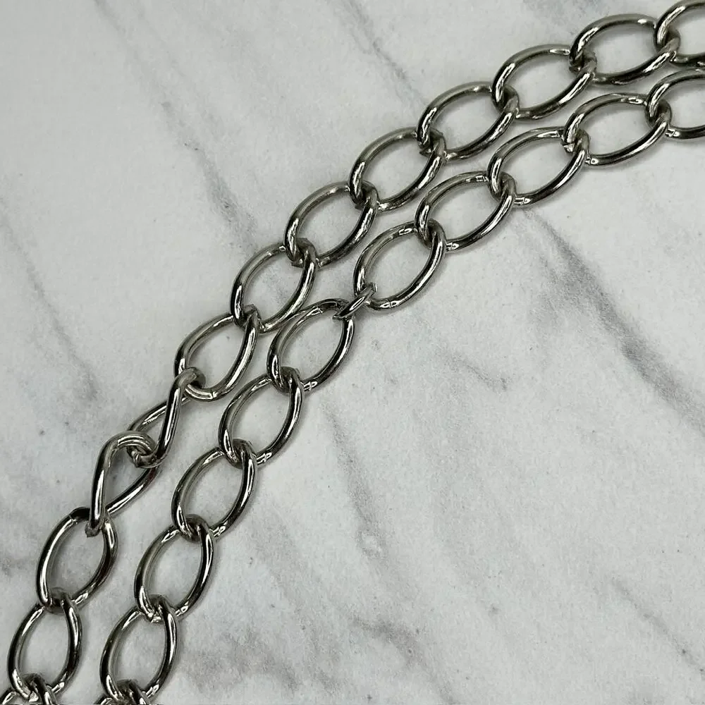 Coin Charm Silver Tone Metal Chain Link Belt Small (S) Classical Y2K Edgy ⚡
